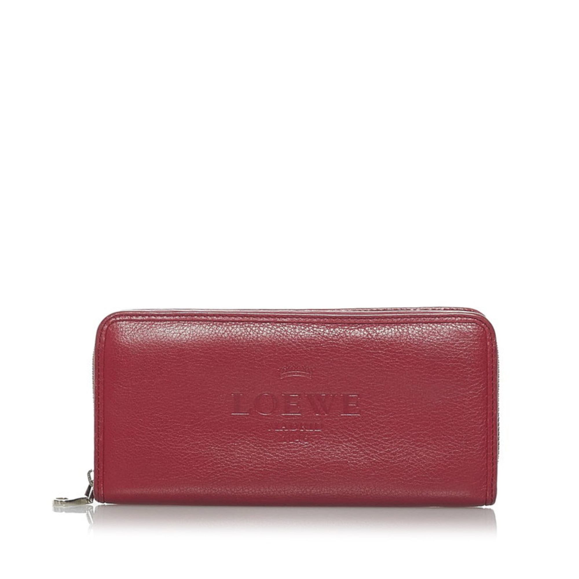 Loewe Round Long Wallet Red Leather Ladies